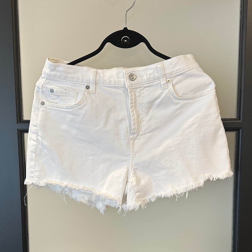7 For All Mankind White Jean Shorts with Frayed Hem